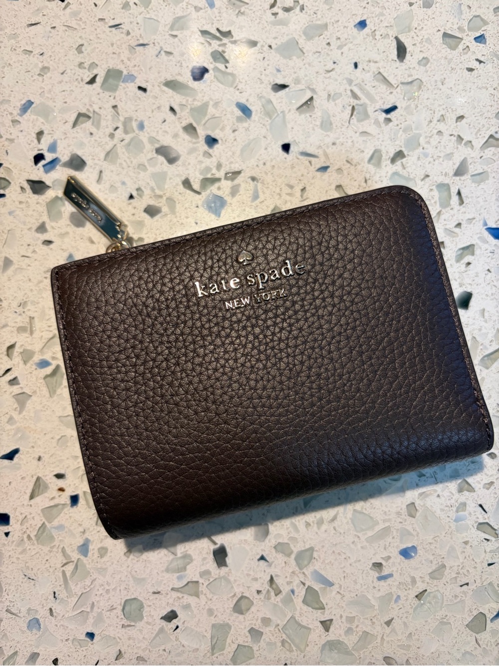 kate spade Dark Brown Pebbled Leather Zip Wallet